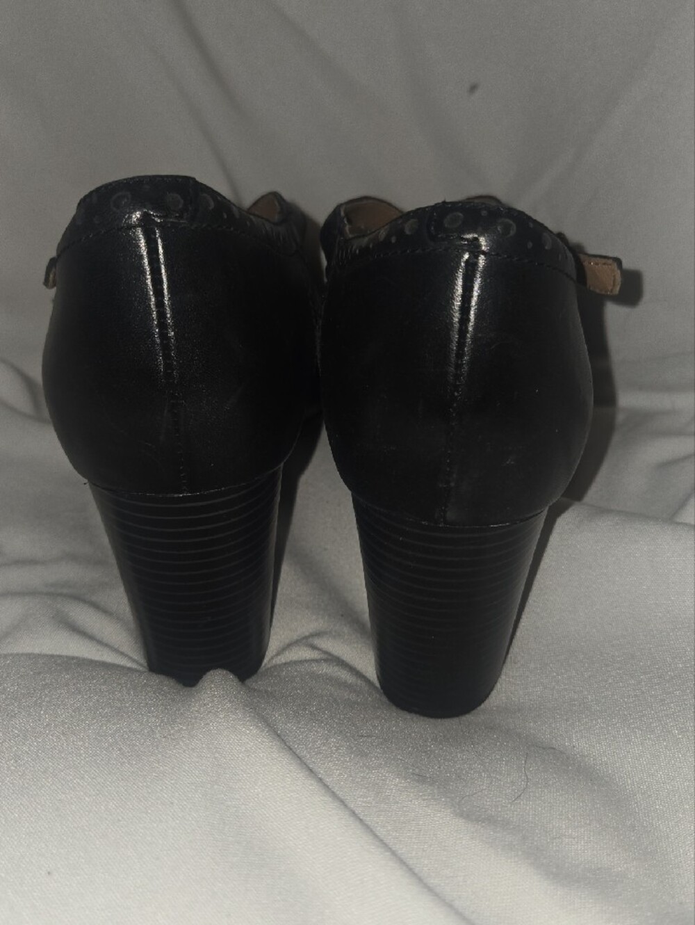 Clarks Black Leather Mary Jane Heels with Cross Strap - Picture 3 of 5